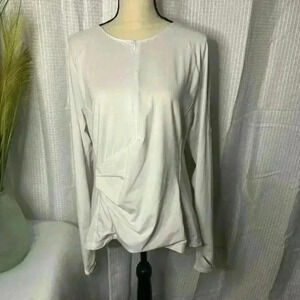 Athleta XL Women’s White Gathered Long Sleeve Top Zipper Arm & Back Pockets